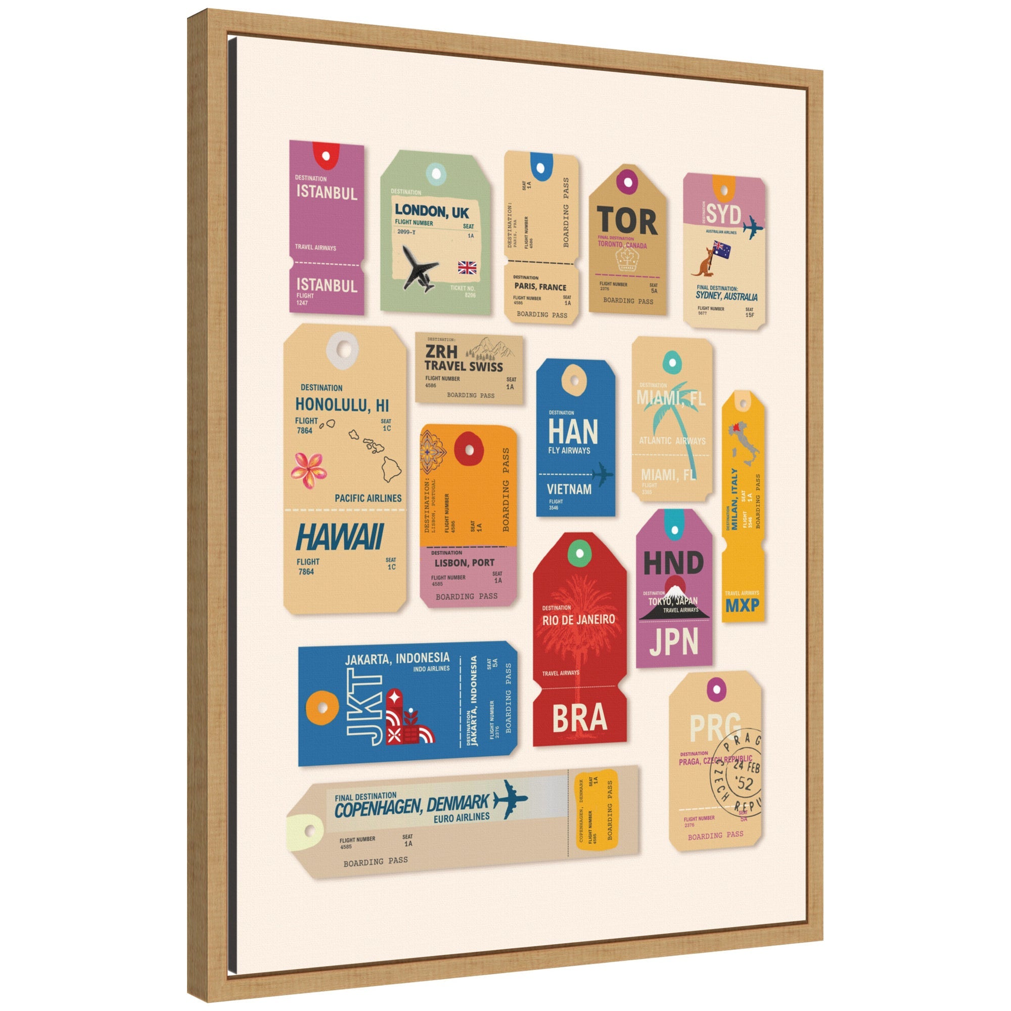 Travel Tags by Honey Island Studio Framed Canvas Wall Art Print by kateandlaurel