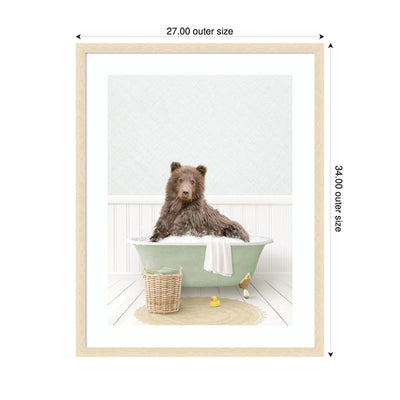 Bear in Cottage Green Bath by Amy Peterson Framed Wall Art Print