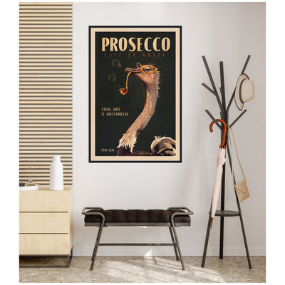 WG Deco Prosecco Ostrich by The Whiskey Ginger Framed Canvas Wall Art Print