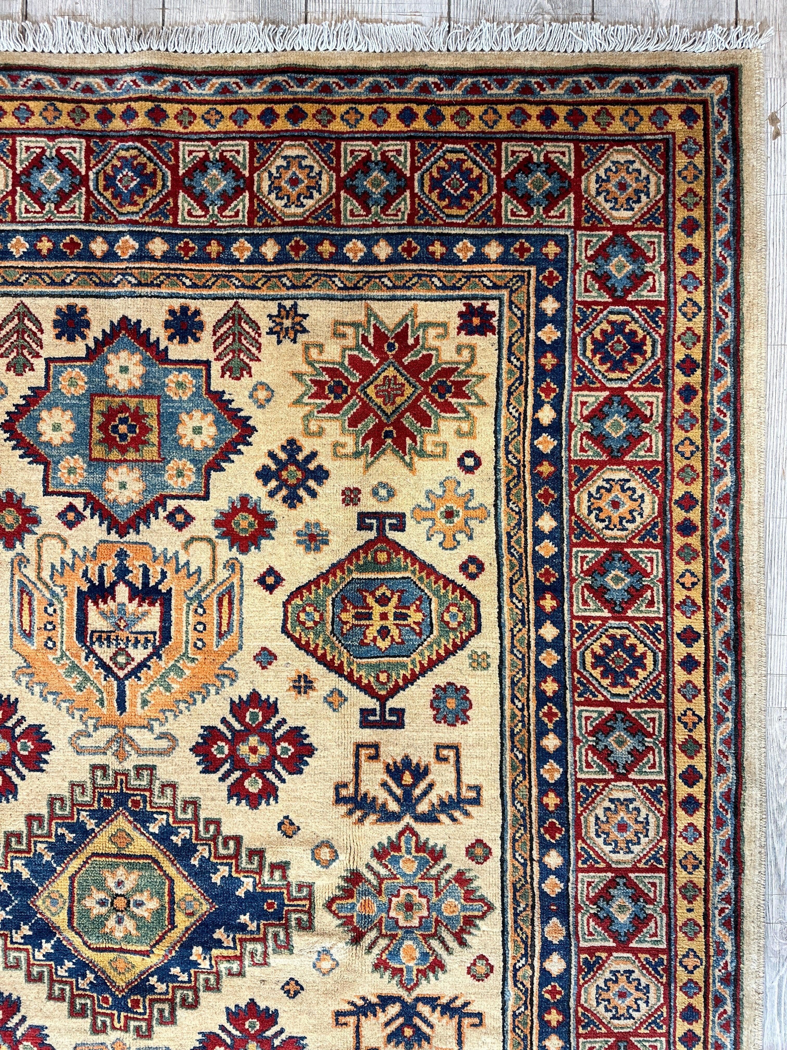 Fine Hand Knotted Afghani Super Kazak Rug 5 x 7 by Rugistan - product image 9 for Resin Society