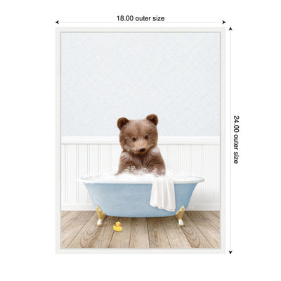 Sylvie Bear Cub in Cottage Blue Bathtub Framed Canvas by Amy Peterson