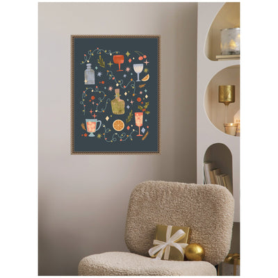 Sylvie Beaded Holiday Cocktails Framed Canvas by Nikita Jariwala