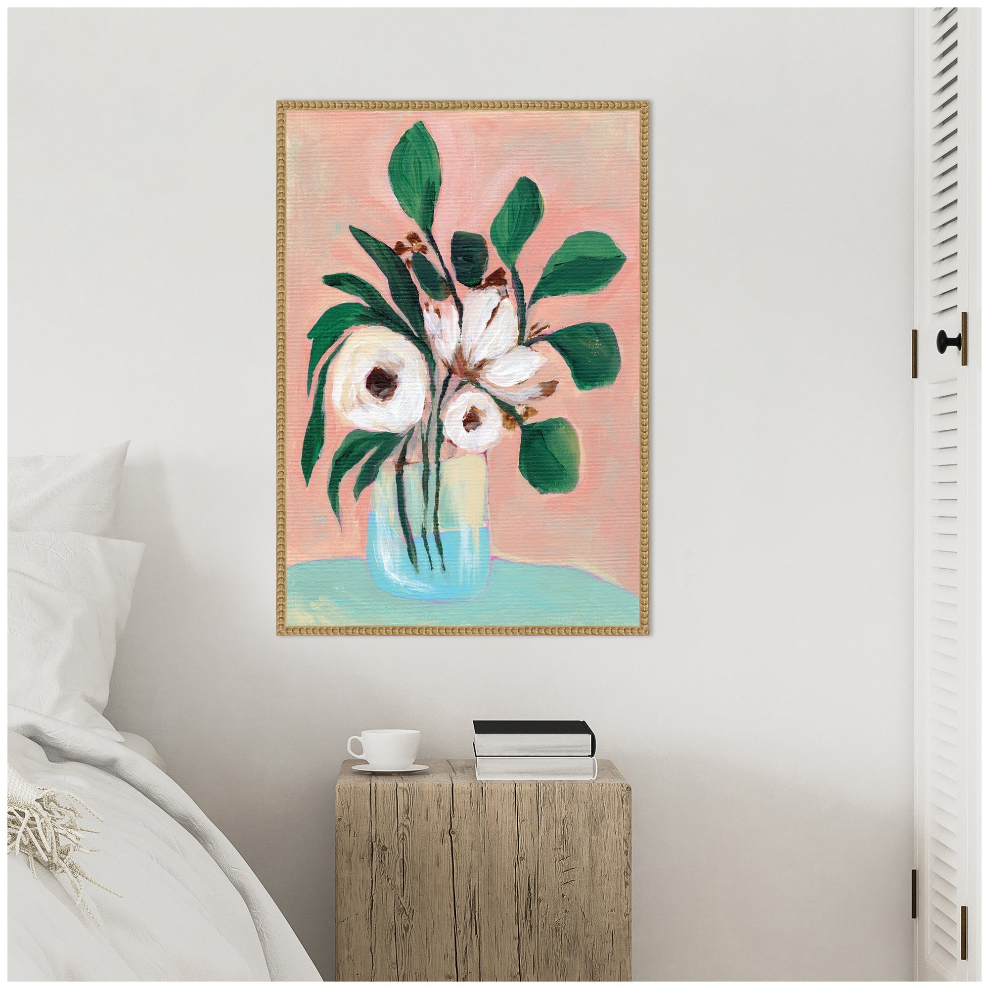 Sylvie Beaded Blush in Bloom Framed Canvas by Nikita Jariwala