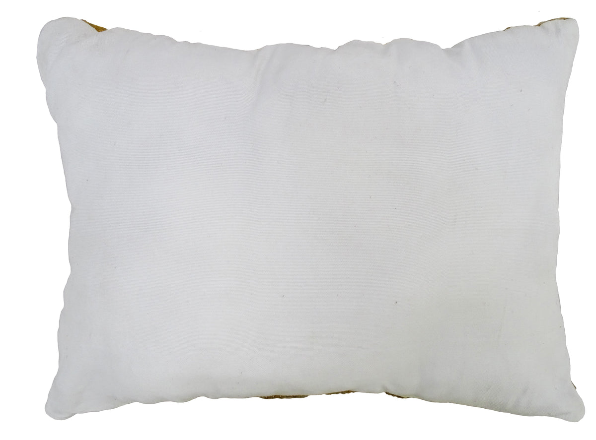 Rectangular outdoor pillow in plain white fabric with a slightly textured surface and visible seams along the edges.