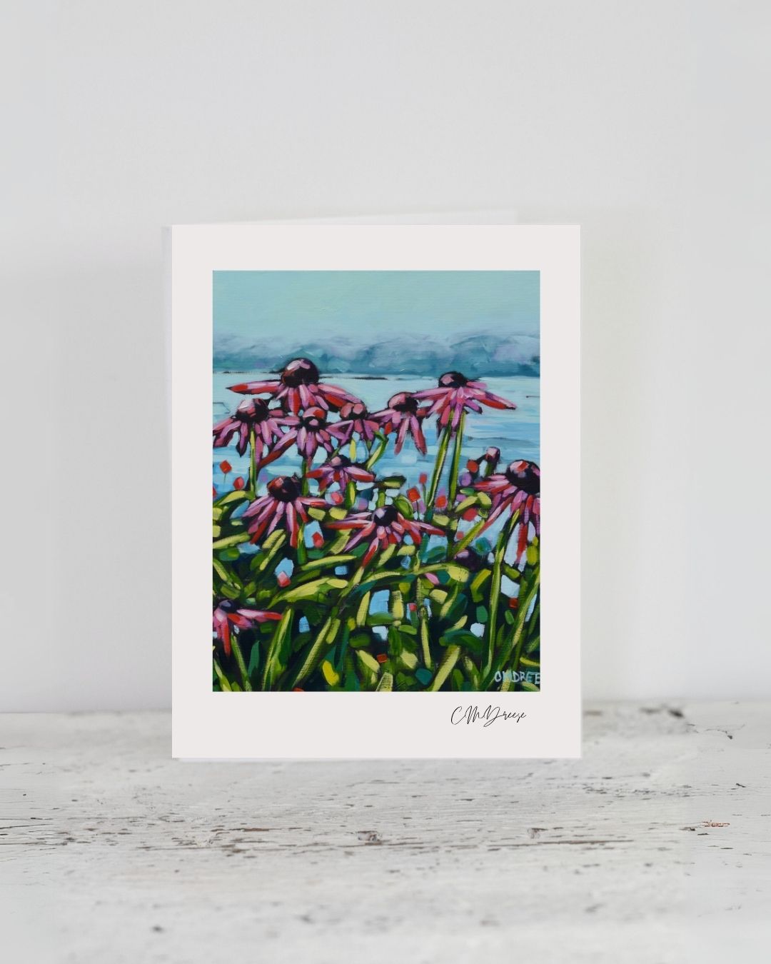 Notecard with nature-inspired printed artwork on heavy weight white linen paper