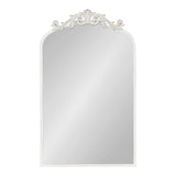 Rectangular arched mirror with a white frame, featuring ornate carved floral detailing at the top center in a matching white finish.