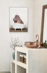 Sylvie Hippo and Bird in Rustic Bath Framed Canvas by kateandlaurel - product image 16 for Resin Society