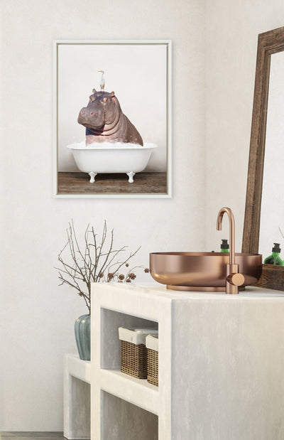 Sylvie Hippo and Bird in Rustic Bath Framed Canvas by kateandlaurel - product image 16 for Resin Society