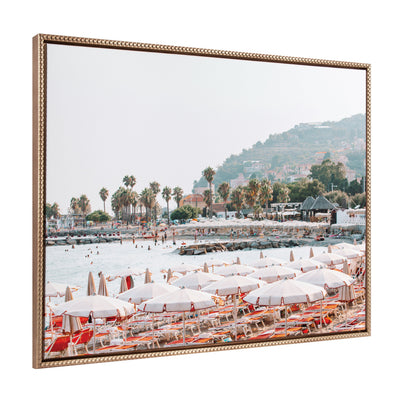 Sylvie Beaded AA Imperia framed canvas art by Alicia Abla showing coastal vintage beach scene with beaded frame