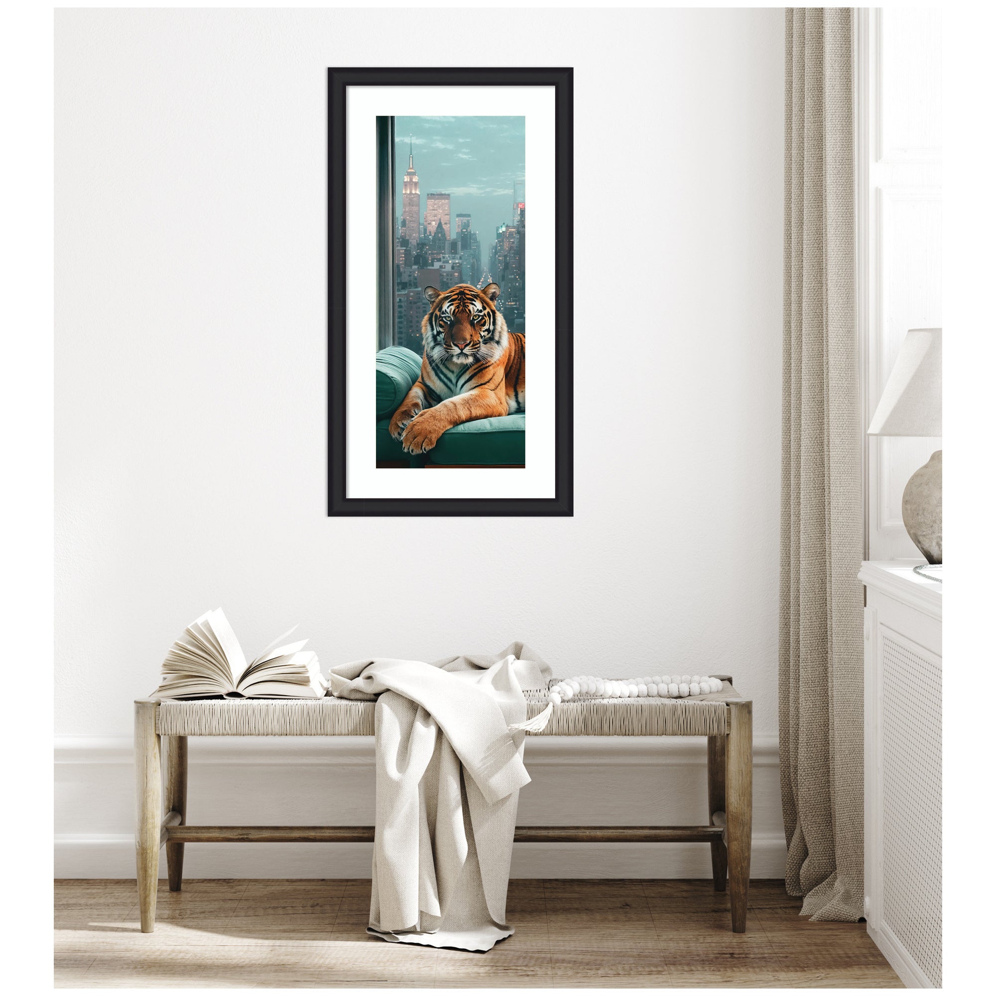 Framed Art Graceful Tiger in New York Panel by Michael Schauer