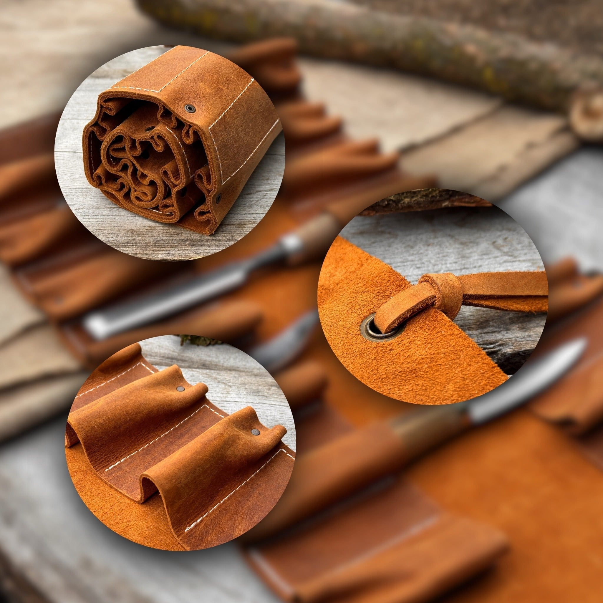 15 Pocket Leather Tool Roll by Sharky Forged Steel Tools showing organized hand tools in leather pockets