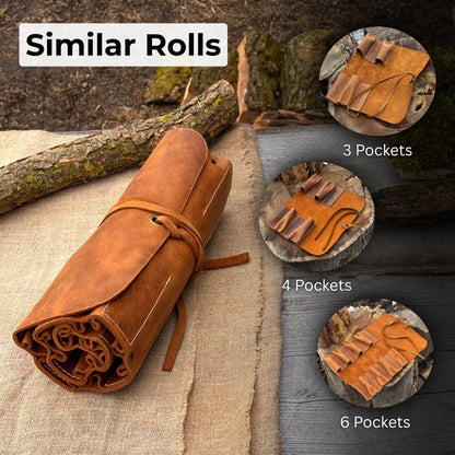 15 Pocket Leather Tool Roll by Sharky Forged Steel Tools showing organized hand tools in leather pockets