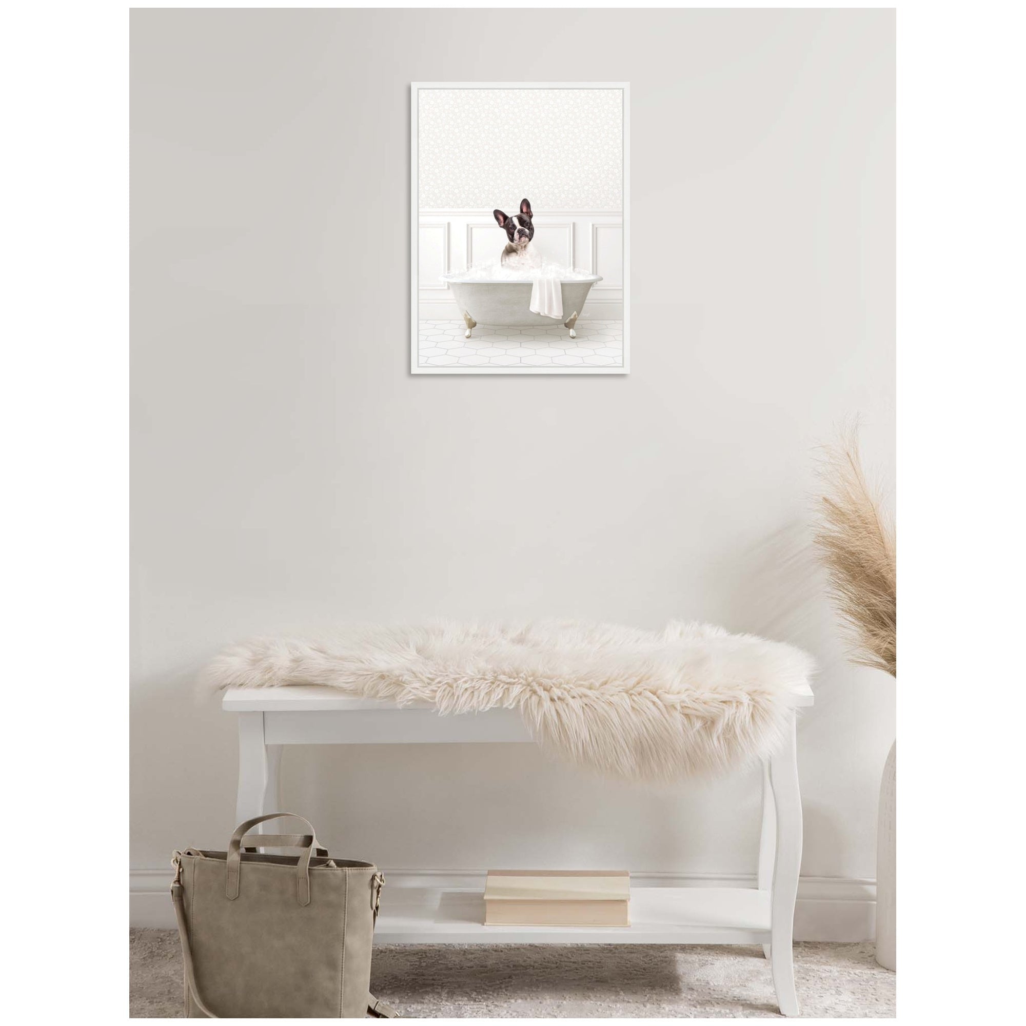 Sylvie French Bulldog in White Bathtub Framed Canvas by Amy Peterson