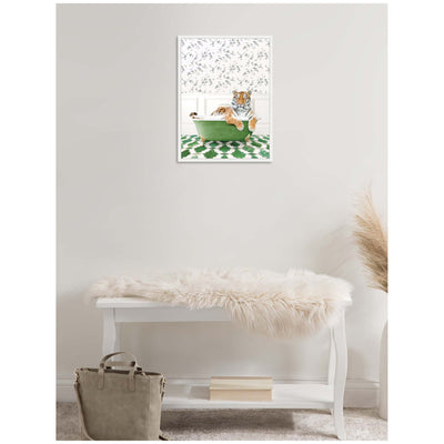 Sylvie Tiger in Eclectic Green Bathtub Framed Canvas