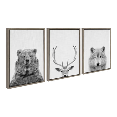 Framed canvas art set depicting bear, deer, and wolf wildlife portraits by Simon Te