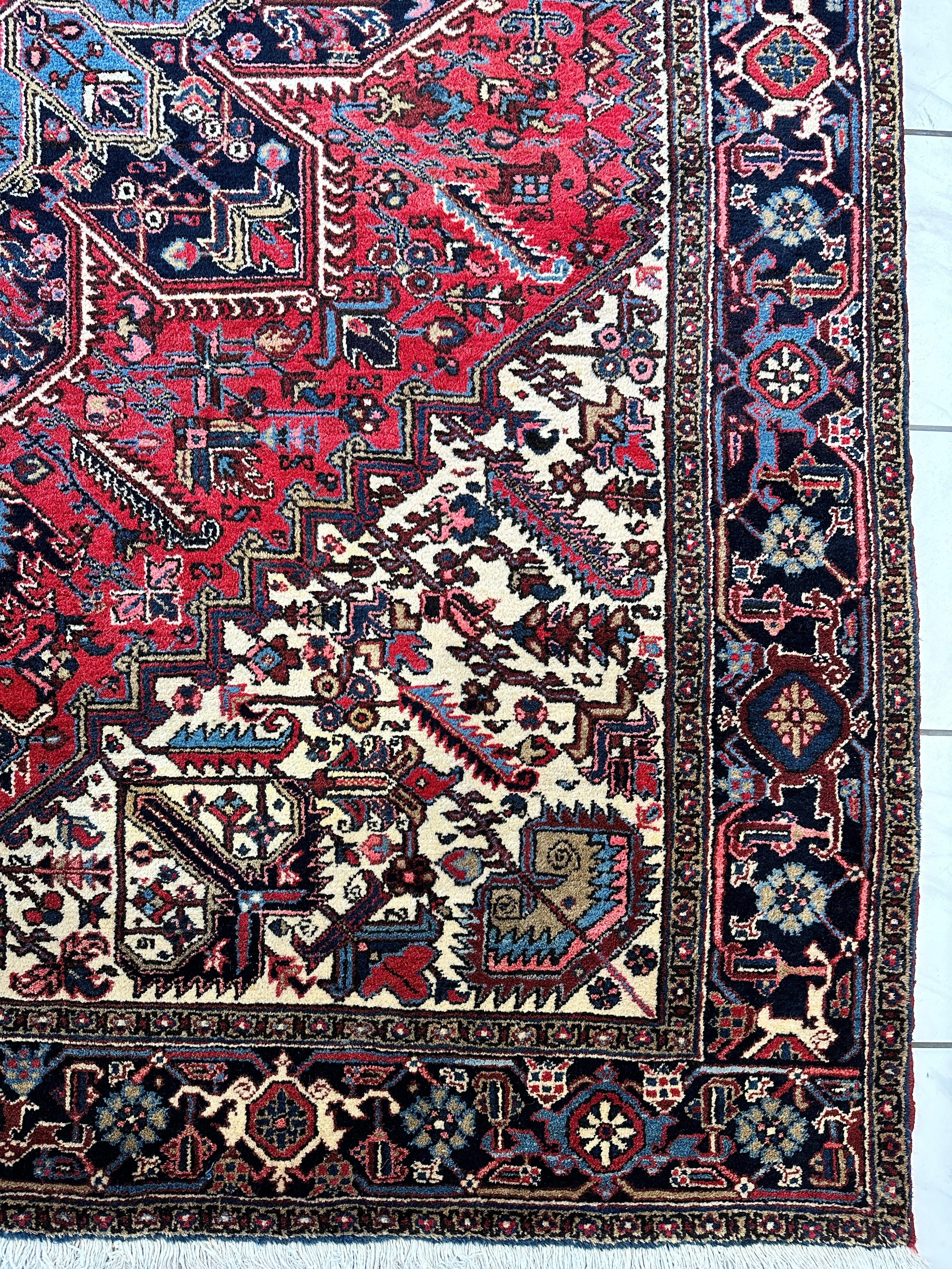 Hand-Knotted Persian Heriz Wool Rug – 9’ x 12’ – Geometric Medallion by Rugistan - product image 13 for Resin Society