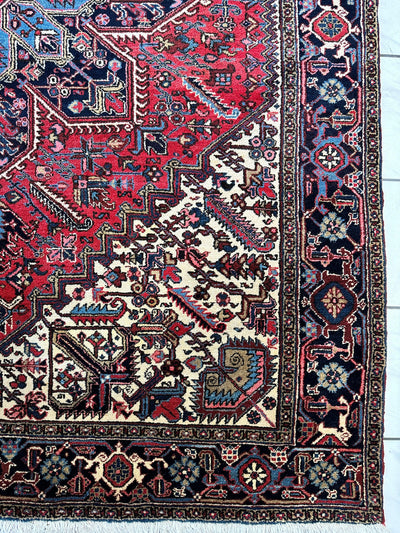 Hand-Knotted Persian Heriz Wool Rug – 9’ x 12’ – Geometric Medallion by Rugistan - product image 13 for Resin Society