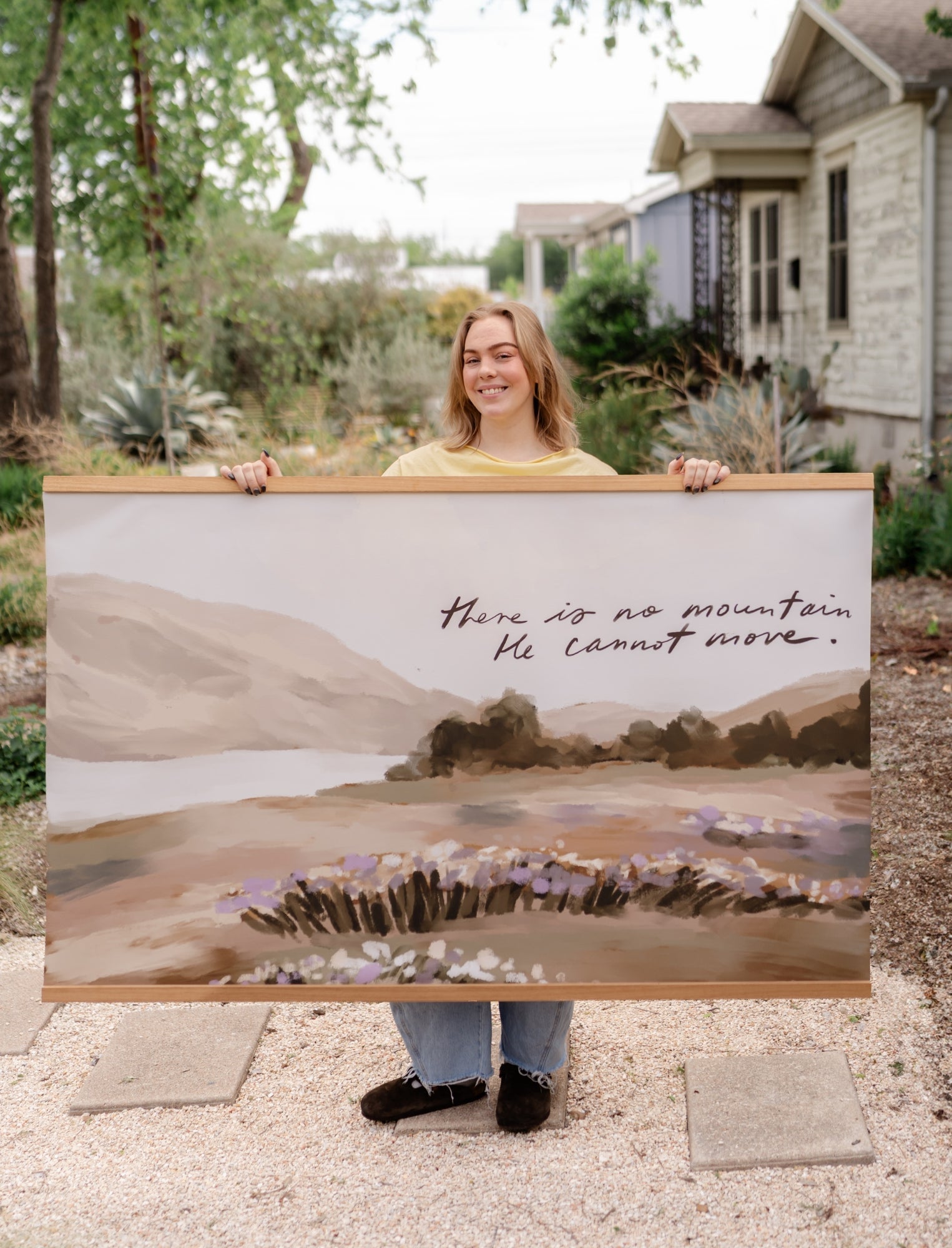 Large Canvas with Banner Wood: There is no mountain He cannot move by jenessawaitshop - main product image for Resin Society