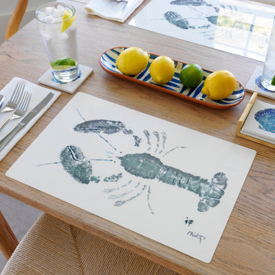 Grey Lobster Placemat with Gyotaku lobster artwork by Fishaye Trading Co