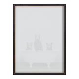 Faint print of three bears sitting in a vintage clawfoot bathtub, framed with a dark slim border and light background.