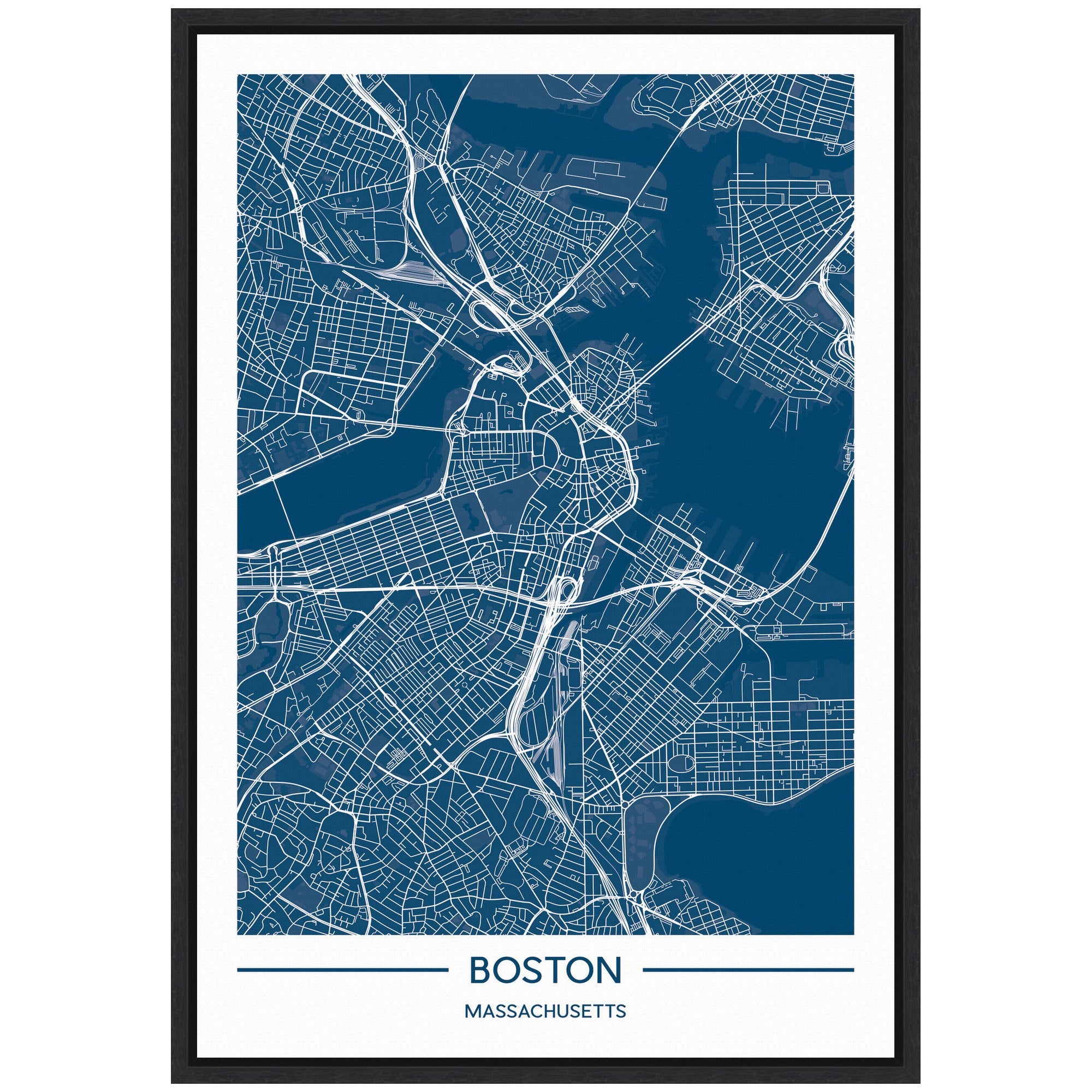 Sylvie Boston Map Regal Blue Framed Canvas by Jake Goossen