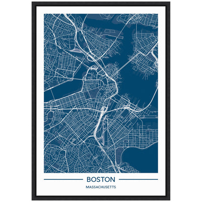 Sylvie Boston Map Regal Blue Framed Canvas by Jake Goossen