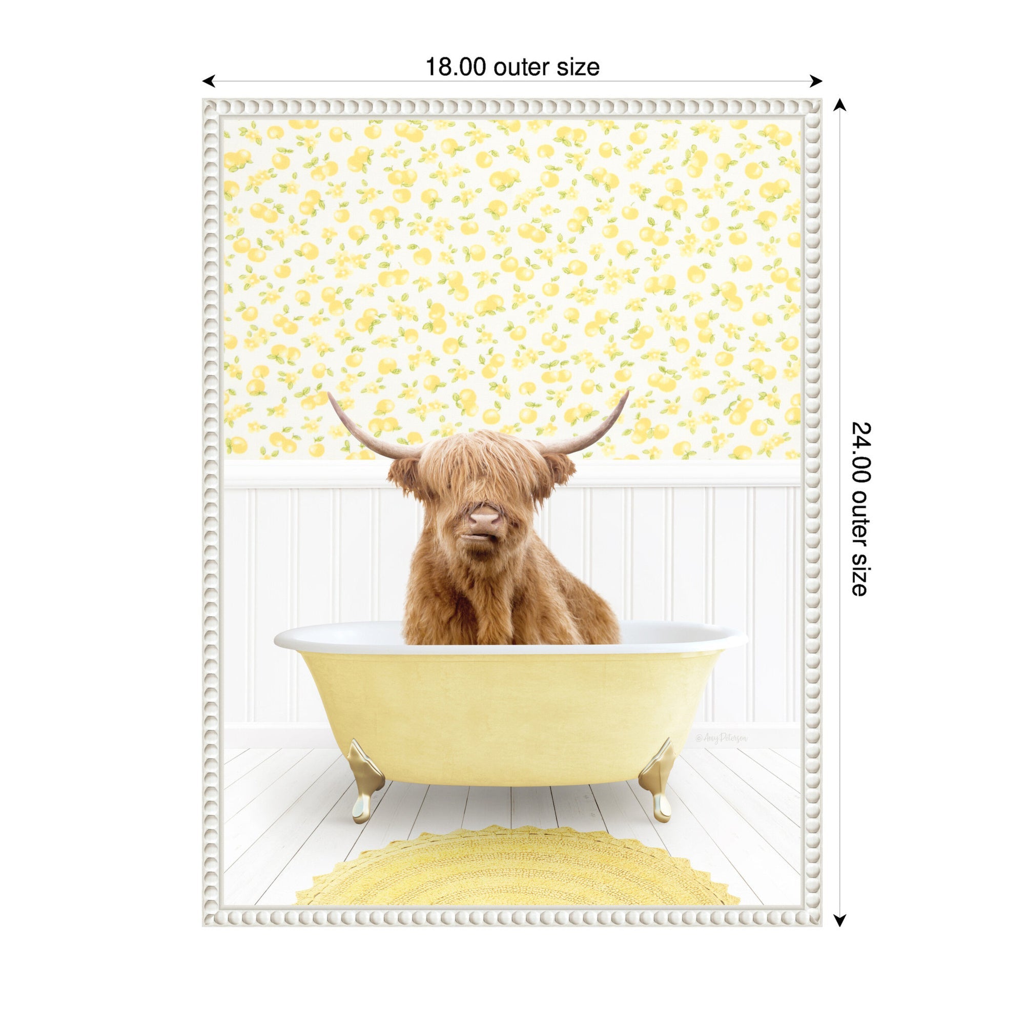 Sylvie Highland Cow in Cottage Yellow Bathtub Framed Canvas by Amy Peterson