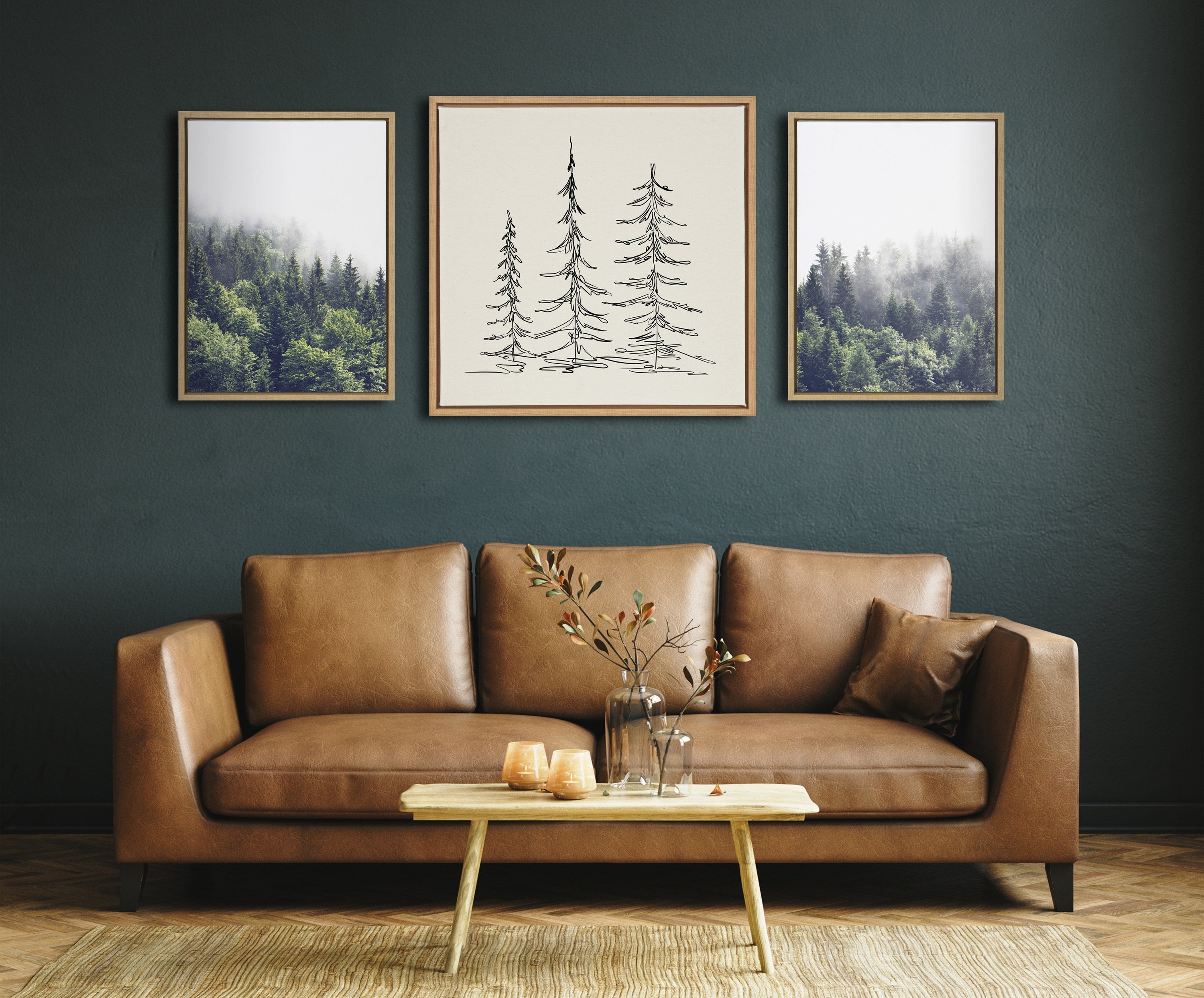 Sylvie Lush Green Forest on a Foggy Day Framed Canvas Set by The