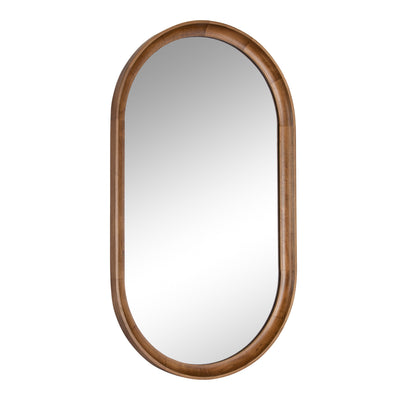 Hatherleigh Capsule Wall Mirror showing a softly curved wooden frame with a vintage finish