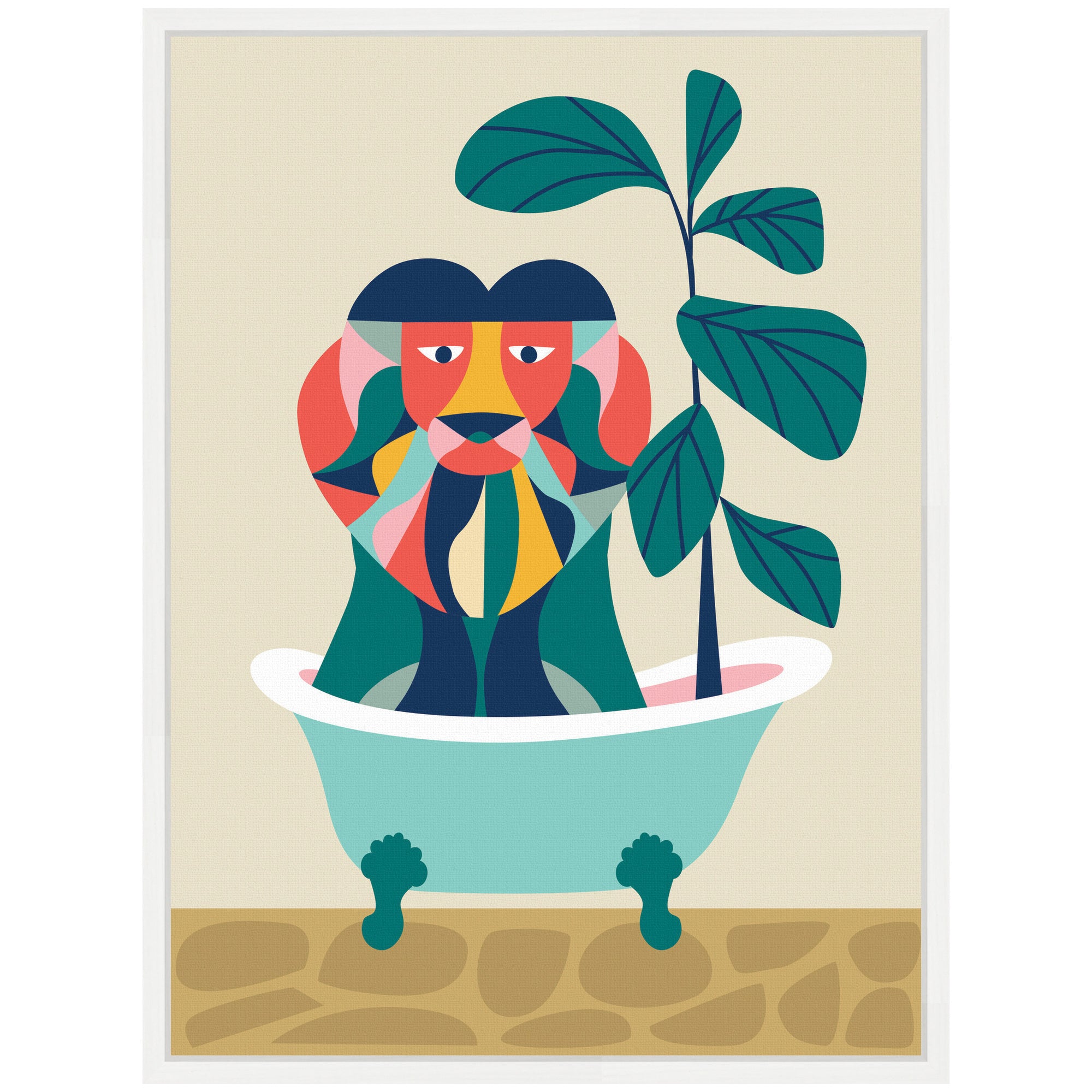 Sylvie MCM Lion in Bathtub Framed Canvas by Rachel Lee