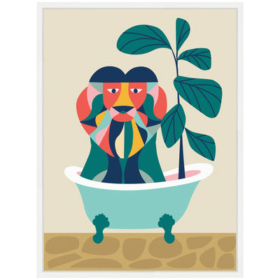 Sylvie MCM Lion in Bathtub Framed Canvas by Rachel Lee