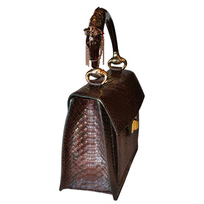 Sienna Horse Handle Handbag Authentic Multi-Toned Brown Python by Allysa Payne Beverly Hills - product image 5 for Resin Society