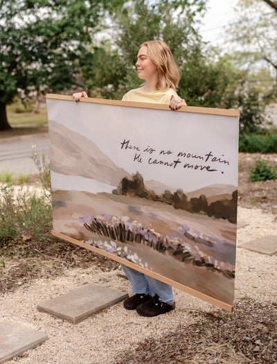 Large Canvas with Banner Wood: There is no mountain He cannot move by jenessawaitshop - product image 2 for Resin Society