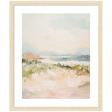 Tranquil Landscape III expansion framed wall art print by Amy Lighthall featuring a natural landscape in subdued colors with woodgrain stripe blonde frame