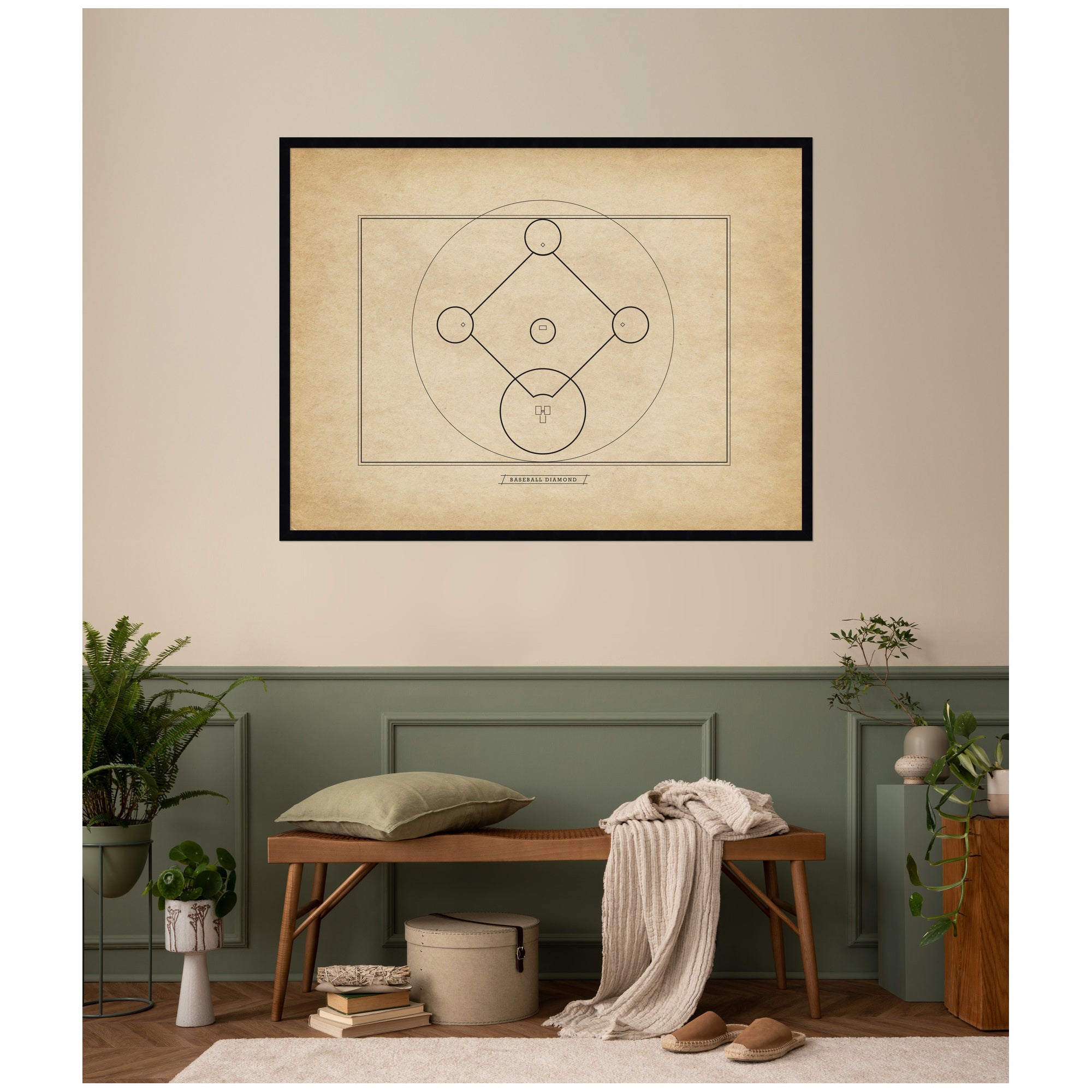 Vintage Sports Baseball Diamond Diagram Horizontal by The Creative Bunch Studio Framed Wall Art Print