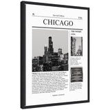 Framed canvas wall art of Chicago cityscape in black by Megan Ryan