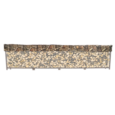 Woodhaven Short Firewood Rack Seasoning Cover in black on a firewood rack