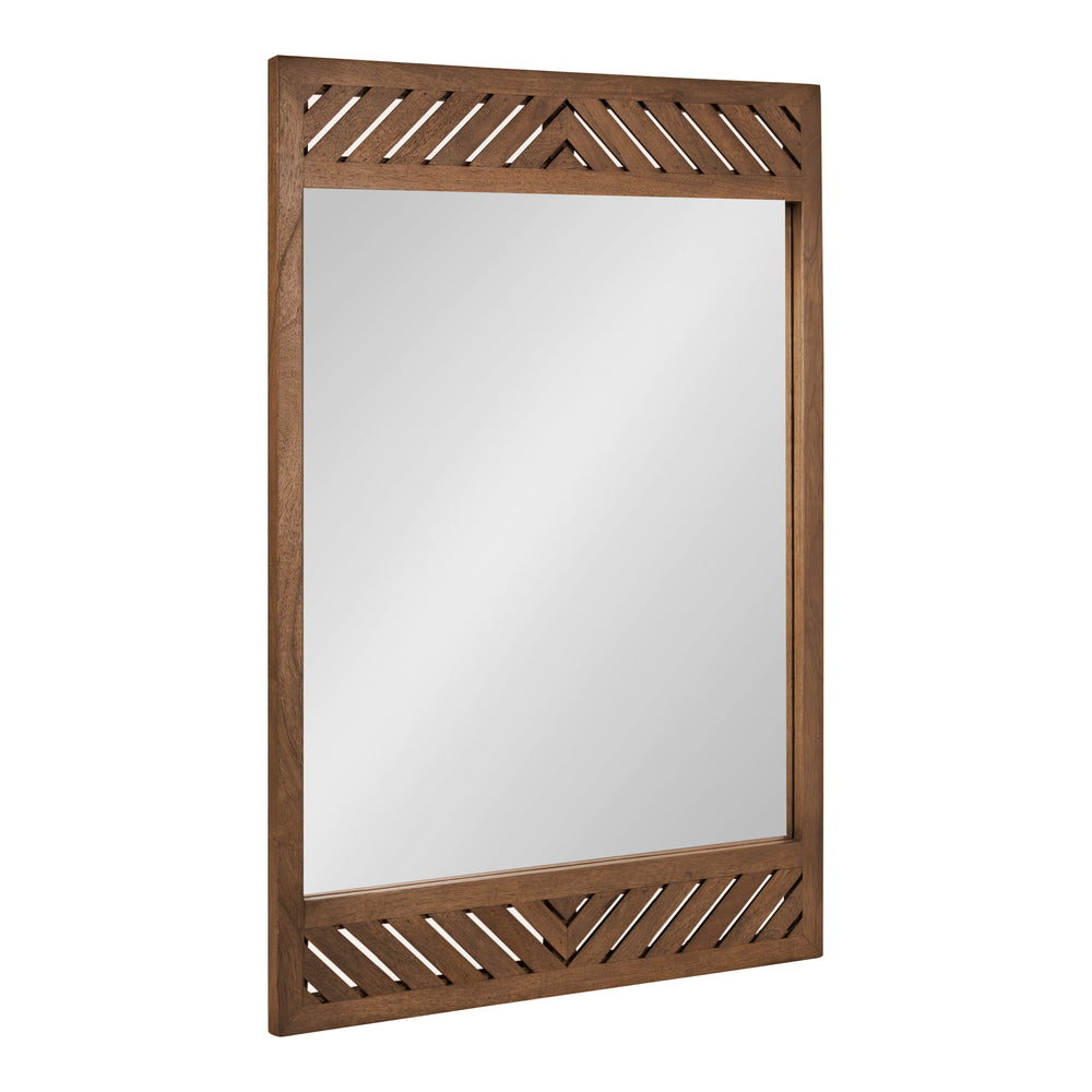 Mezzeta Wood Rectangle Wall Mirror with slatted chevron design in solid mango wood frame