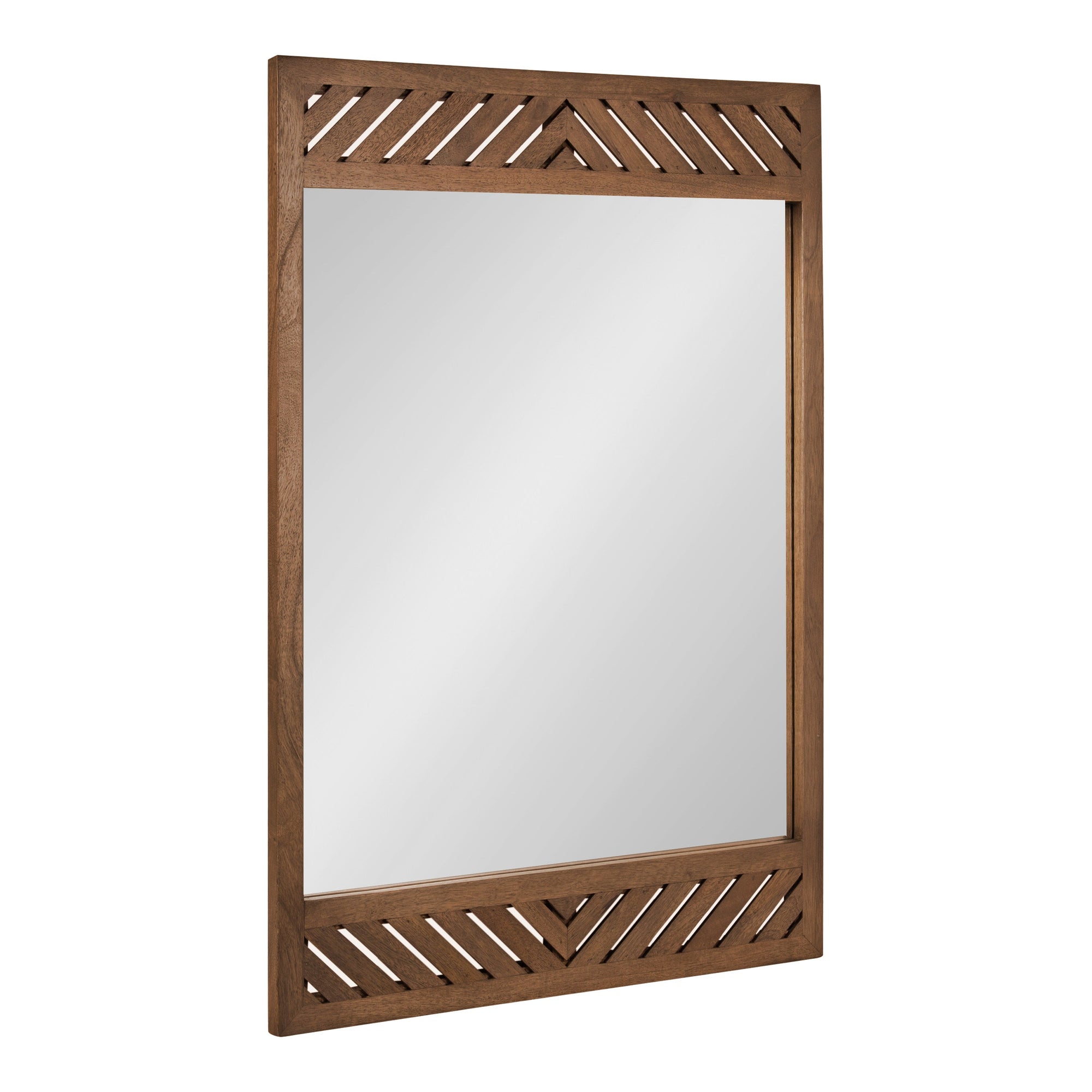 Mezzeta Wood Rectangle Wall Mirror with slatted chevron design in solid mango wood frame