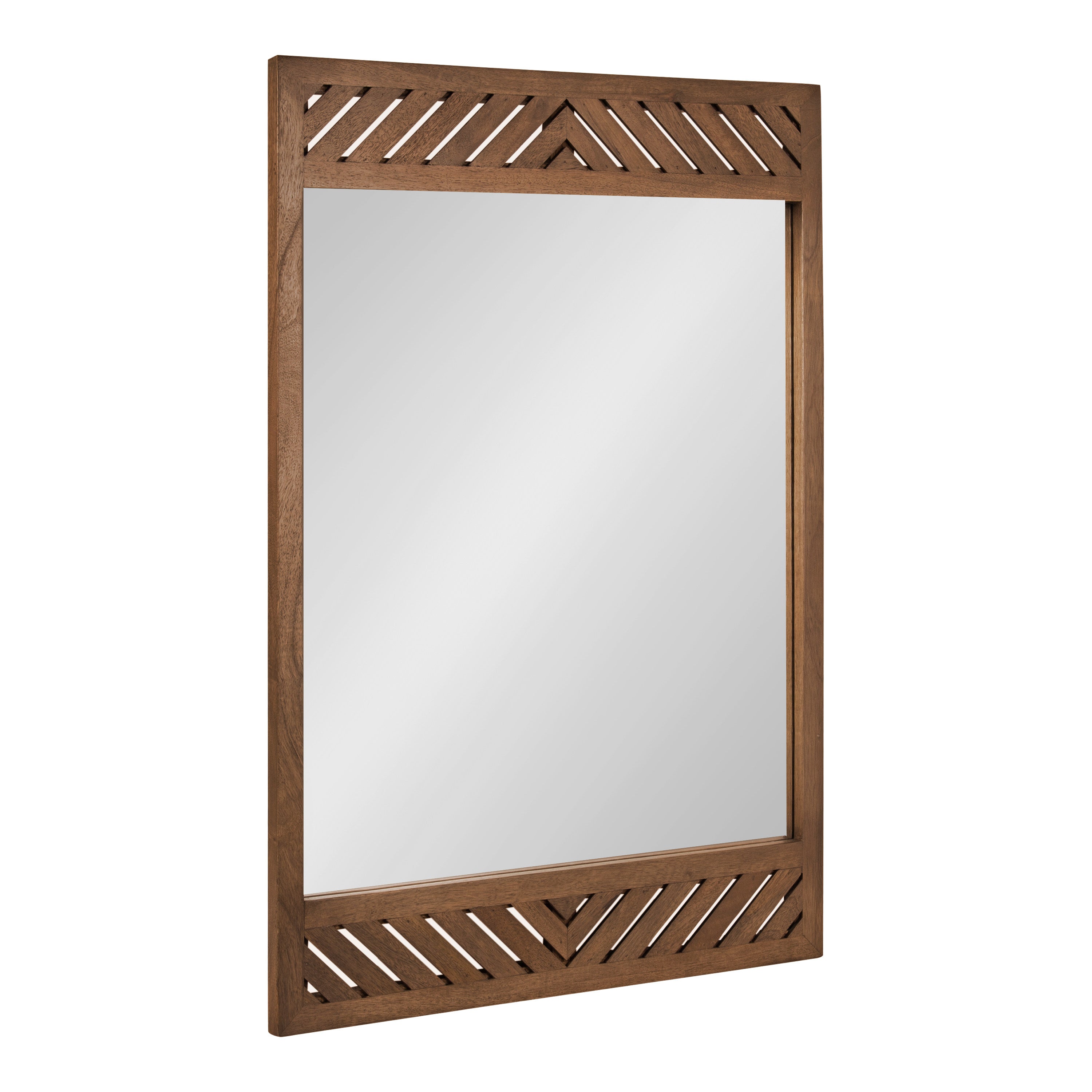Mezzeta Wood Rectangle Wall Mirror with slatted chevron design in solid mango wood frame
