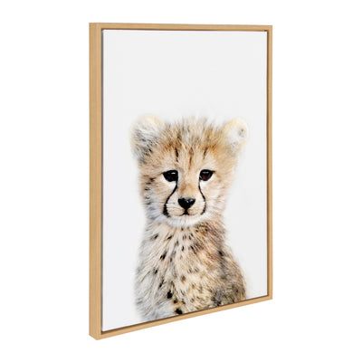 Sylvie Cheetah framed canvas print showing a baby cheetah by Amy Peterson, with a gold frame option