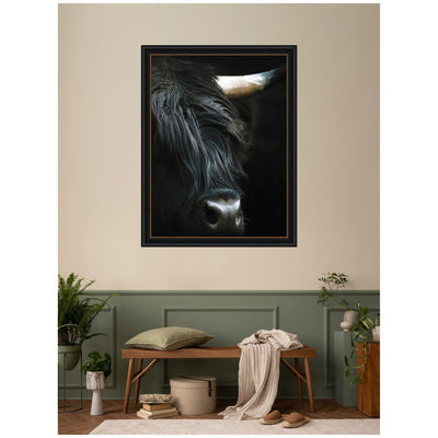 Minimalist Black Highland Cow Close by Michael Schauer Framed Wall Art Print