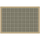 Framed Fabric Pinboard with sage green plaid patterned fabric and wooden frame mounted on a wall with various pinned notes and photos