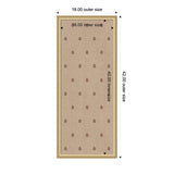 Rectangular block print with a beige background framed in light wood, featuring a repeating small red botanical motif evenly spaced across the fabric.