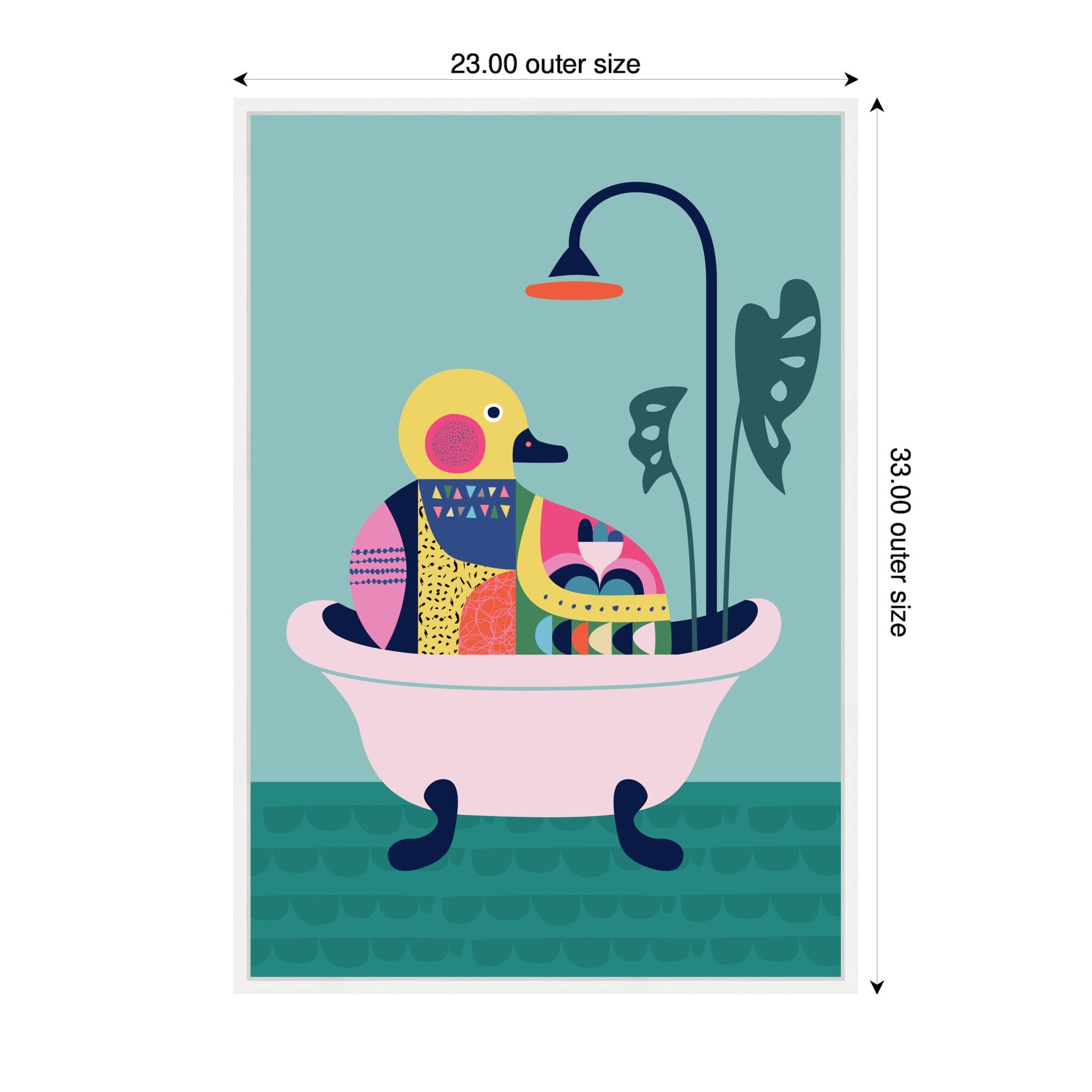 Sylvie Modern Teal Little Duckie in Bathtub Framed Canvas by Rachel Lee