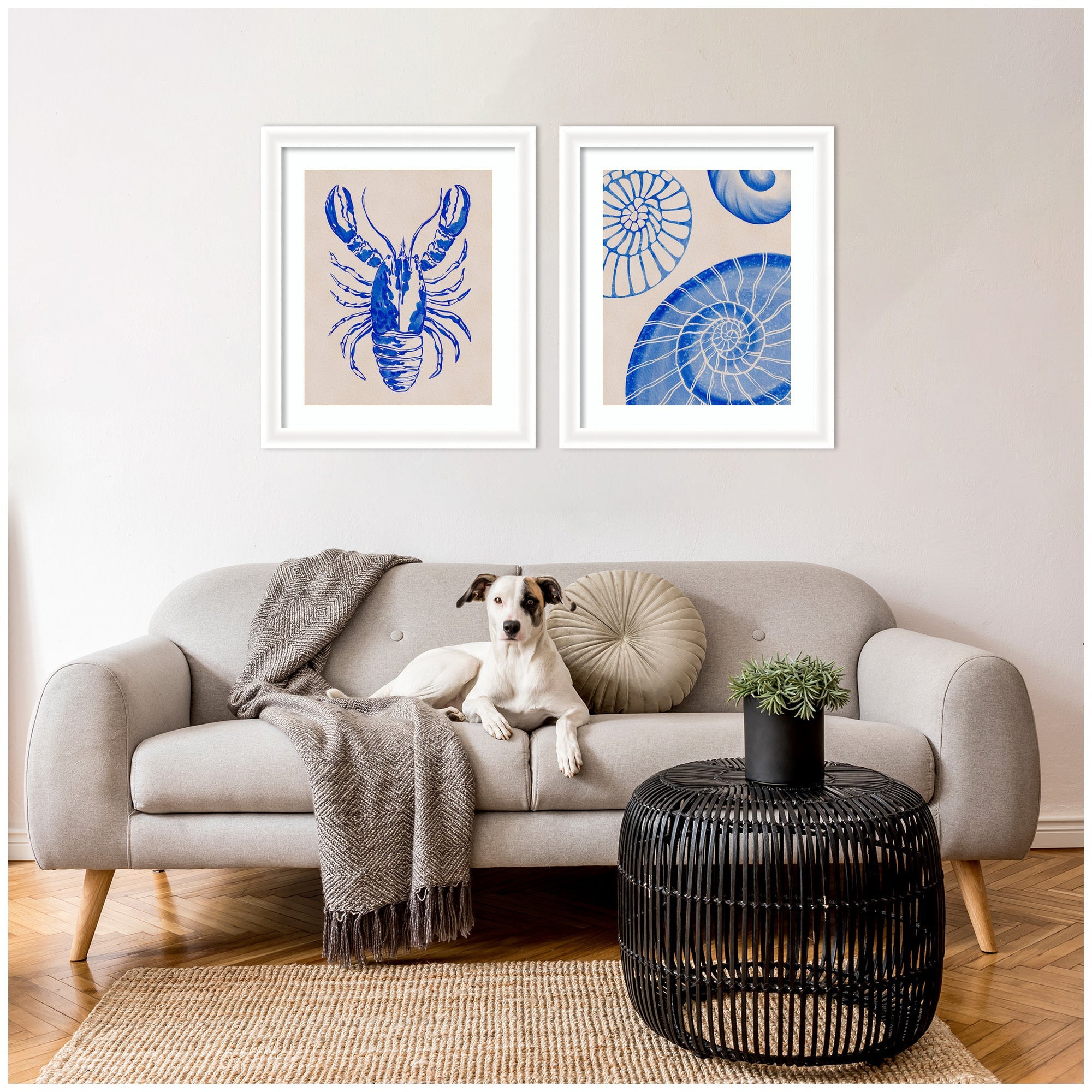 Lobster & Ocean Charms 2 Piece Framed Wall Art Print Set by Nikita Jariwala