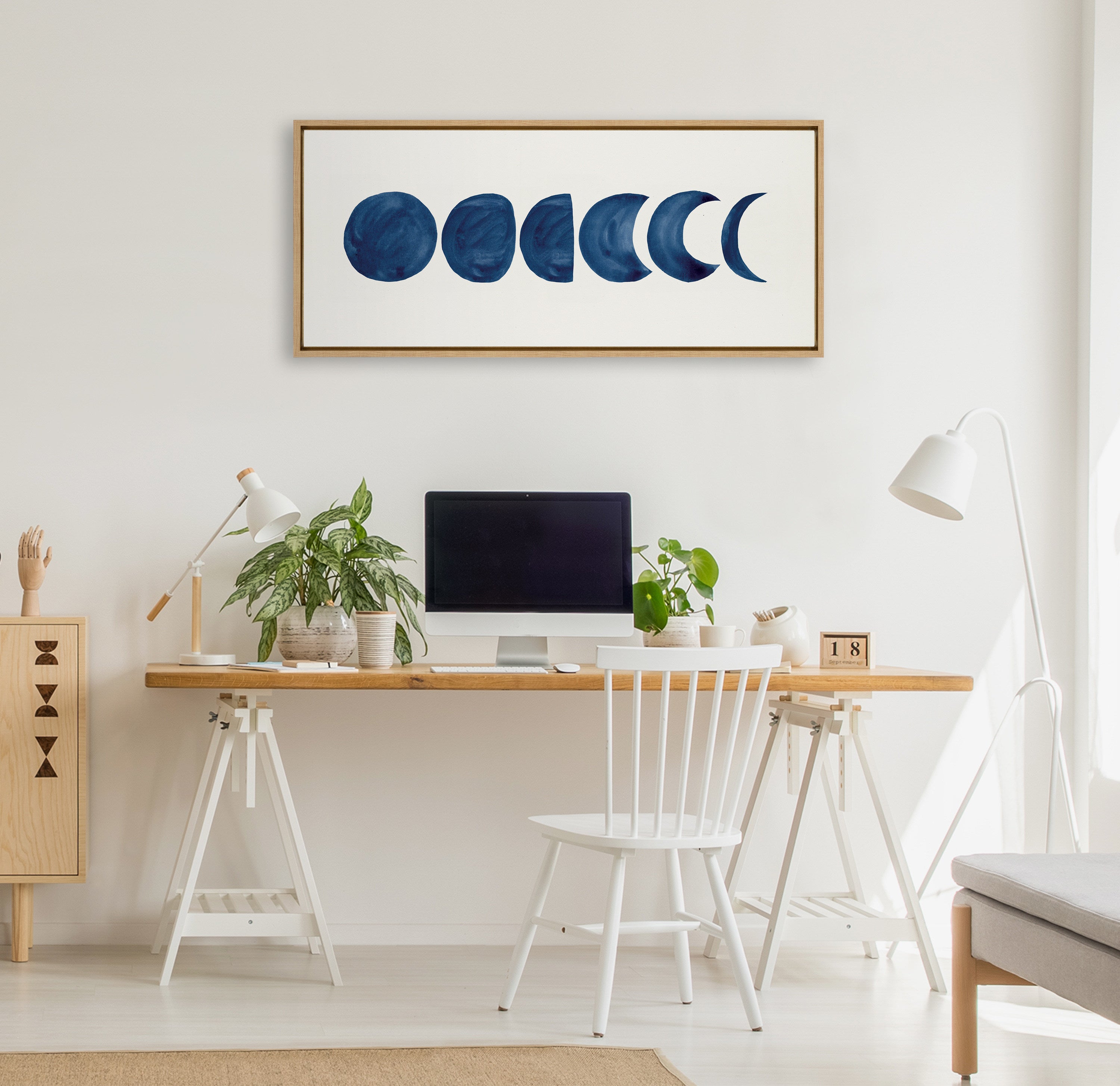 Sylvie Linear Moon Phases Framed Canvas by Teju Reval of SnazzyHues