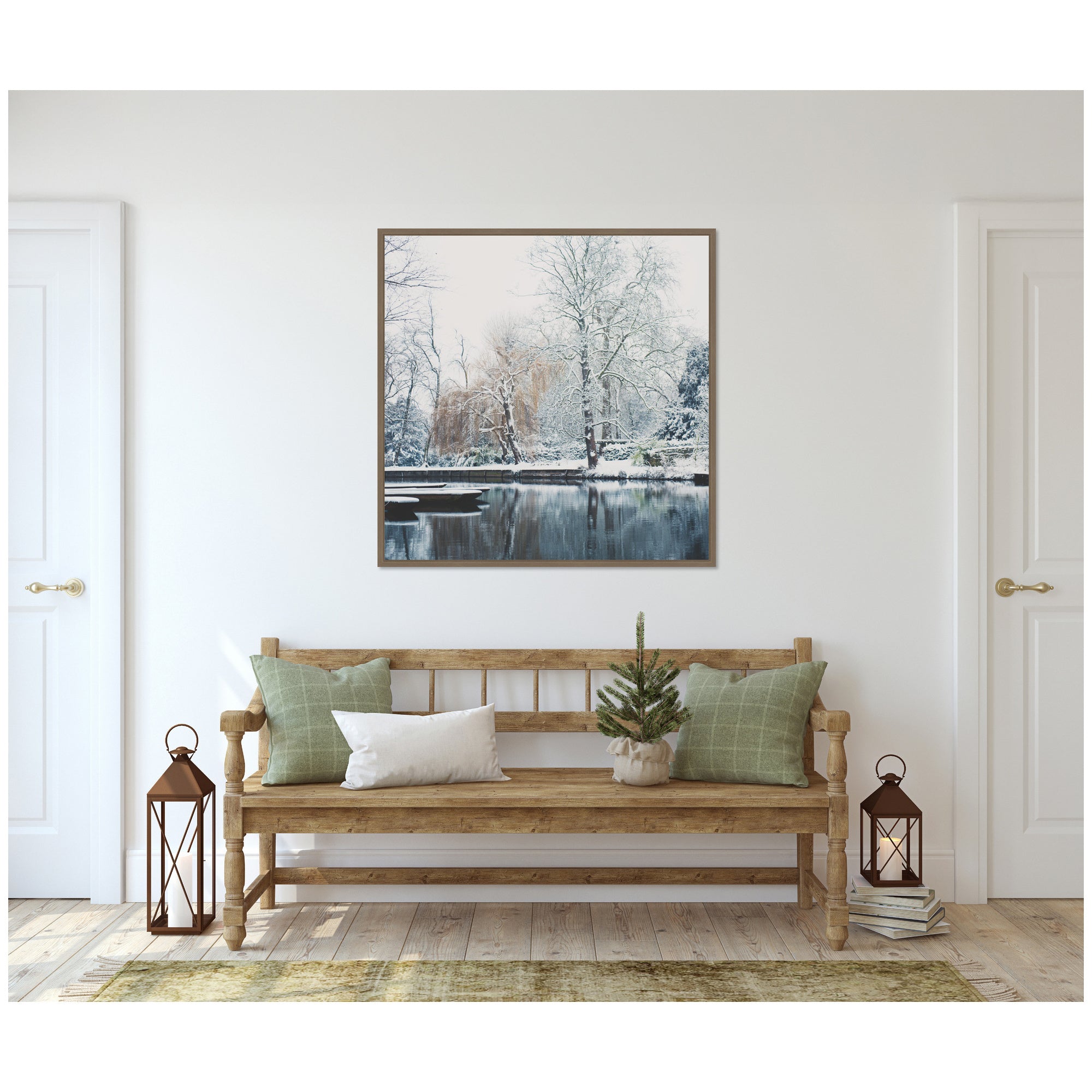 Sylvie Framed Canvas Snow Covered Punts on the River Cam by Laura Evans