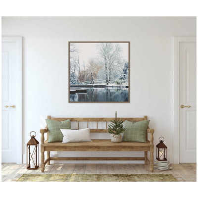 Sylvie Framed Canvas Snow Covered Punts on the River Cam by Laura Evans