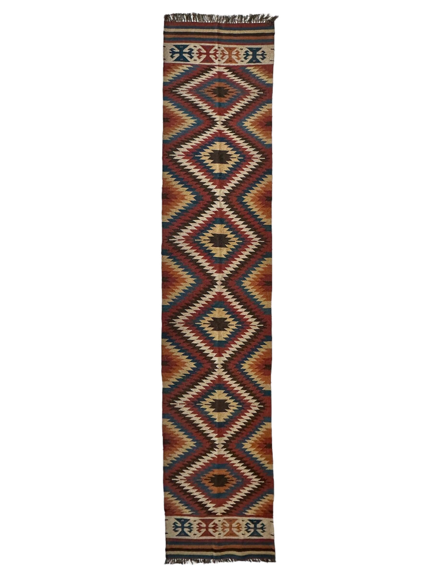 Hand-Knotted Afghan Kilim Wool Runner Rug – 2’8” x 12’4” – Vintage Full by Rugistan - main product image for Resin Society